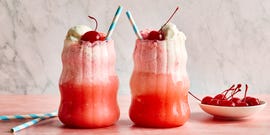 bubbly ginger ale, sweet grenadine, and creamy vanilla ice cream with a maraschino cherry