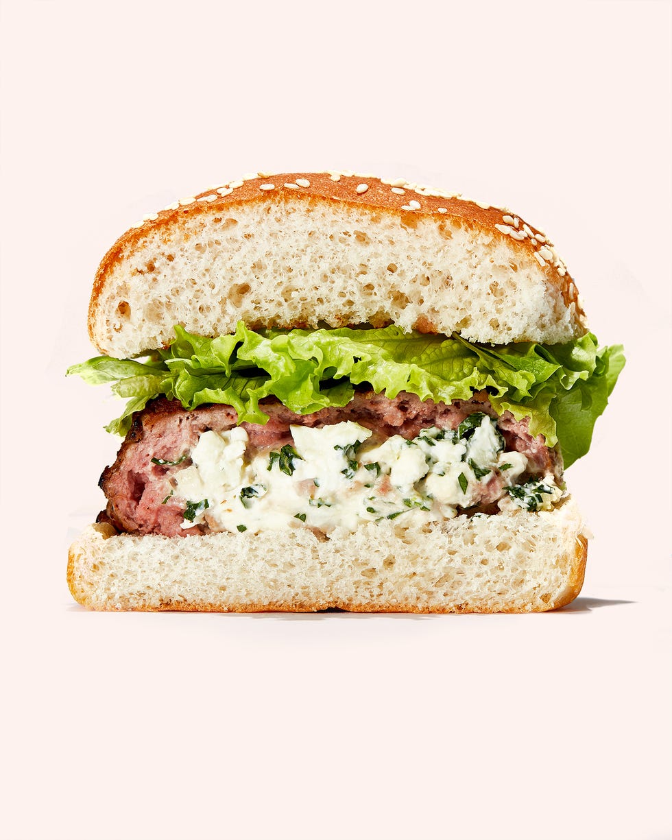 stuffed burger garlicky feta