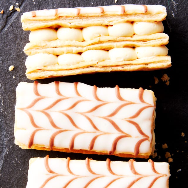 millefeuille pastries on black slate