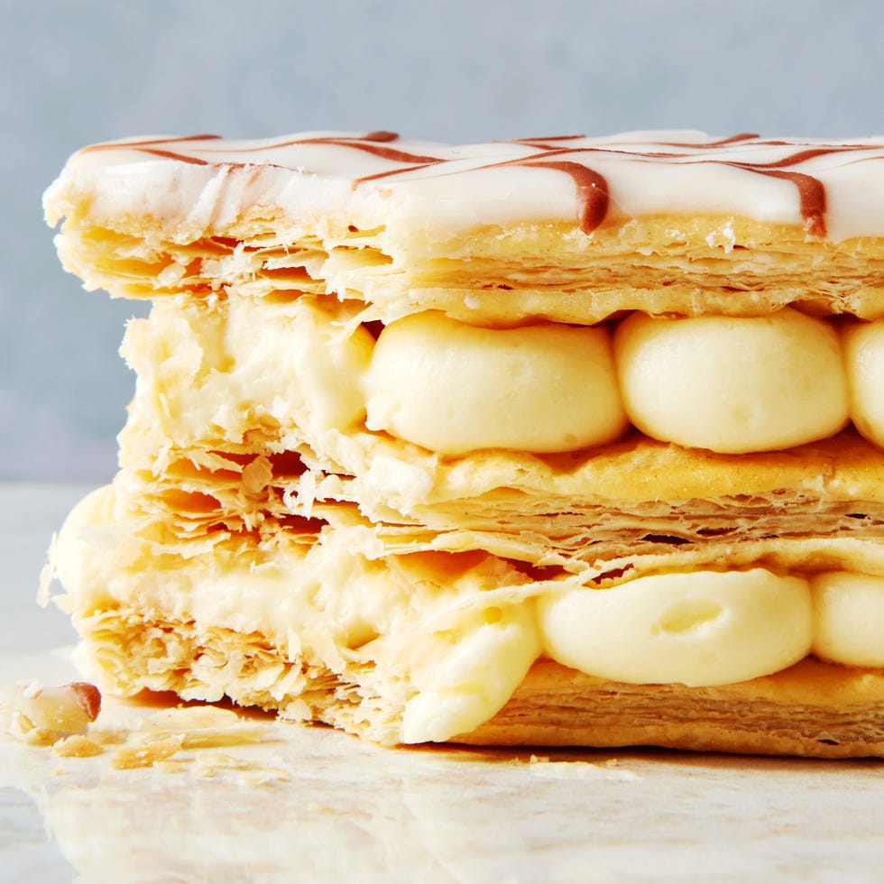 millefeuille pastry with a bite taken out
