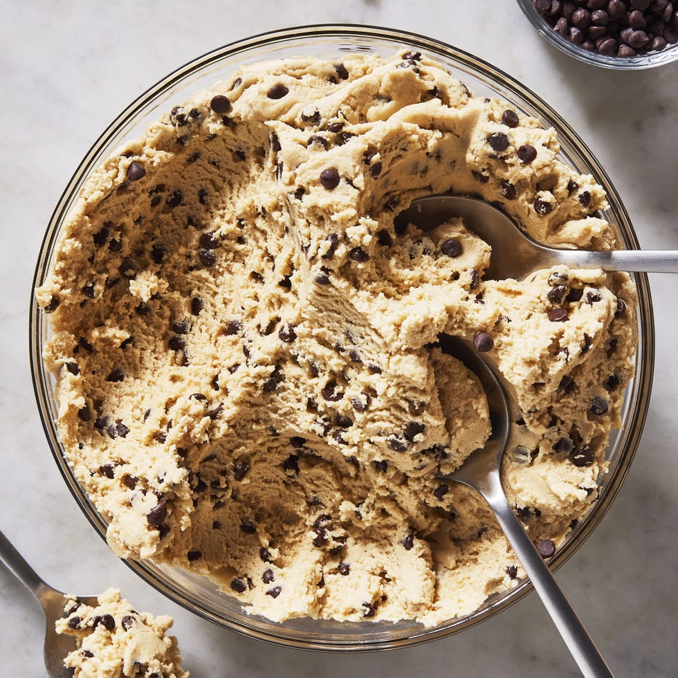edible cookie dough in a bowl with spoons