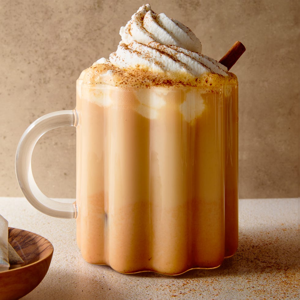 freshly steeped chai spiked with a shot of whiskey and blended with milk, pumpkin puree, and cinnamon then topped with whipped cream