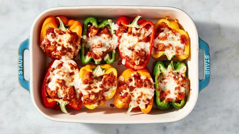 preview for Chicken Parm Stuffed Peppers are Your Two Favorite Dinners in One.