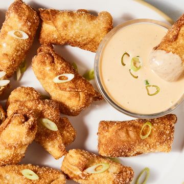 jumbo lump crab, tossed with mayo, chili garlic sauce, and old bay seasoning, folded in a wonton wrapper, then deep fried until deep golden brown and crisp
