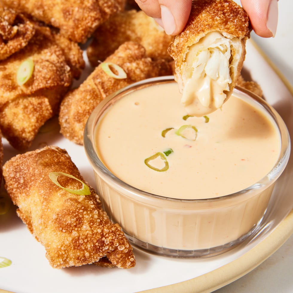 jumbo lump crab, tossed with mayo, chili garlic sauce, and old bay seasoning, folded in a wonton wrapper, then deep fried until deep golden brown and crisp