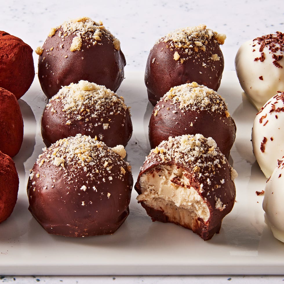 tiramisu truffles on a marble board