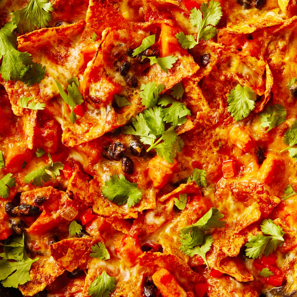 sweet potato black bean taco skillet topped with cilantro