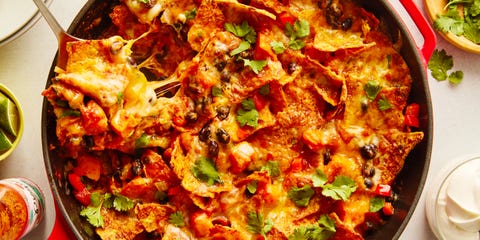 black bean sweet potato taco skillet with a scoop coming out
