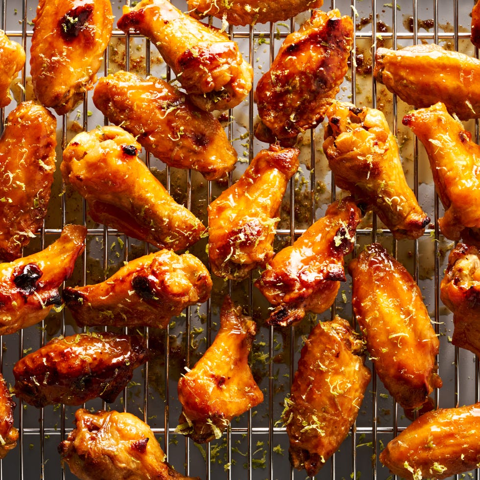 coconut lime chicken wings on a wire rack