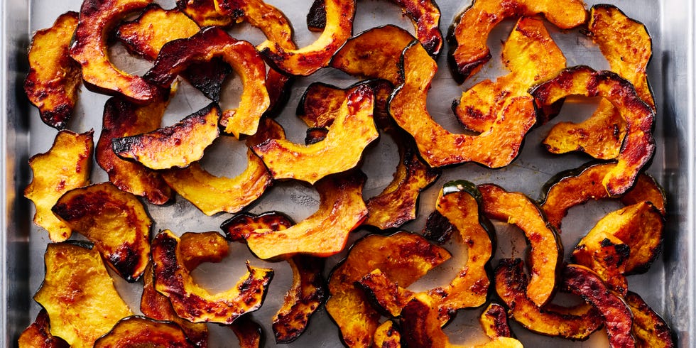 roasted acorn squash on a sheet pan