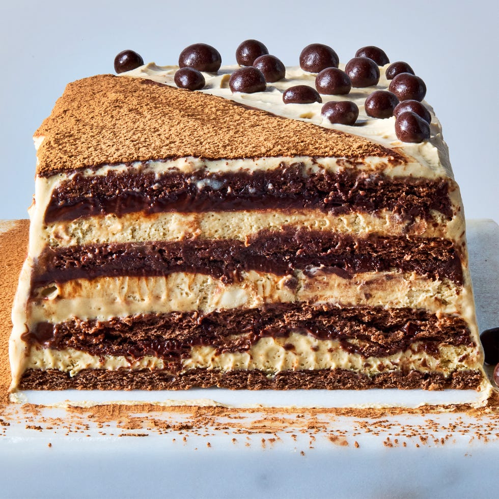 layers of chocolate graham cracker, coffee chocolate ganache, and espresso whipped cream