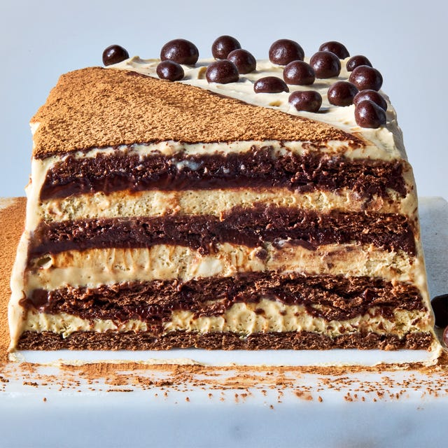 layers of chocolate graham cracker, coffee chocolate ganache, and espresso whipped cream