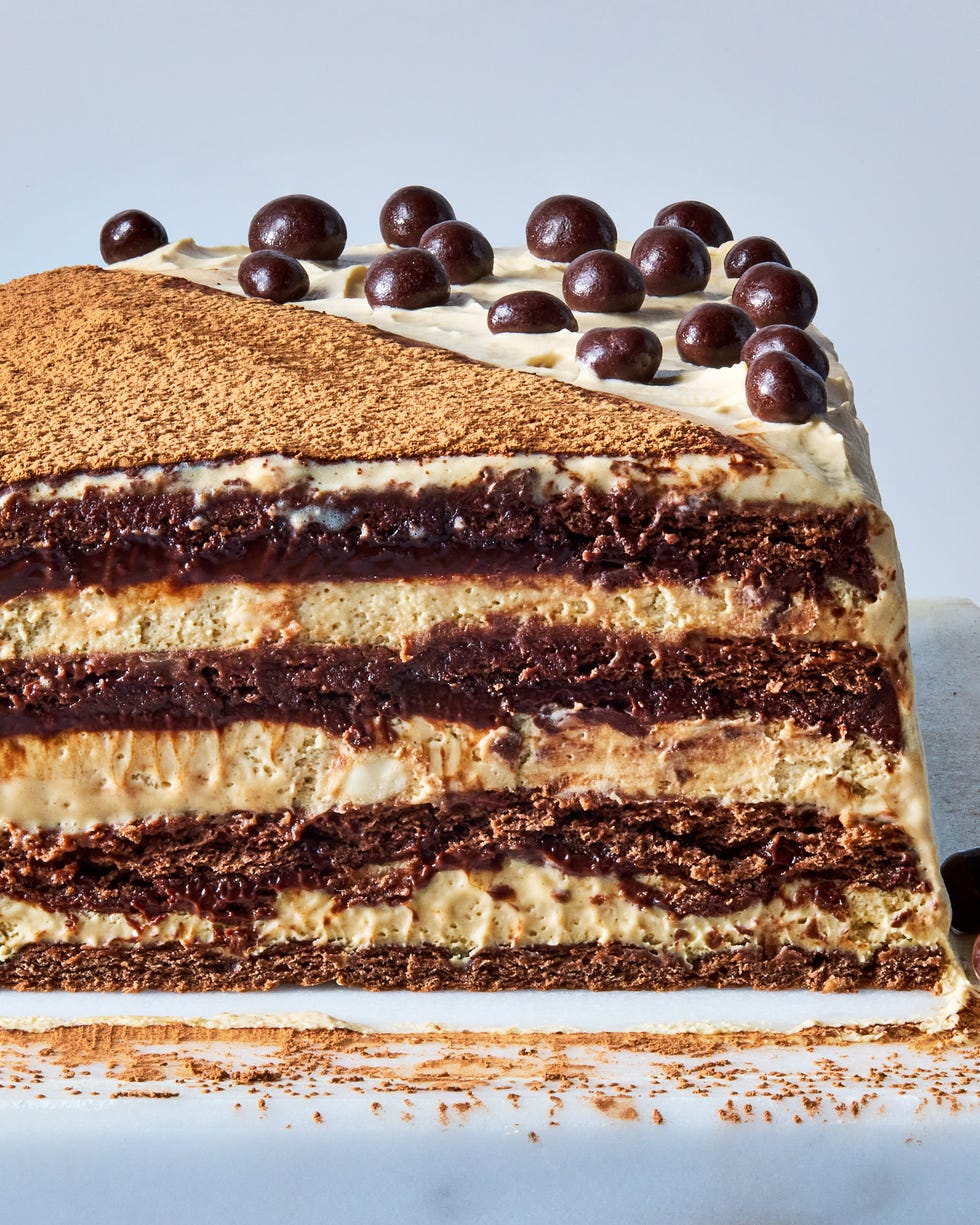 layers of chocolate graham cracker, coffee chocolate ganache, and espresso whipped cream