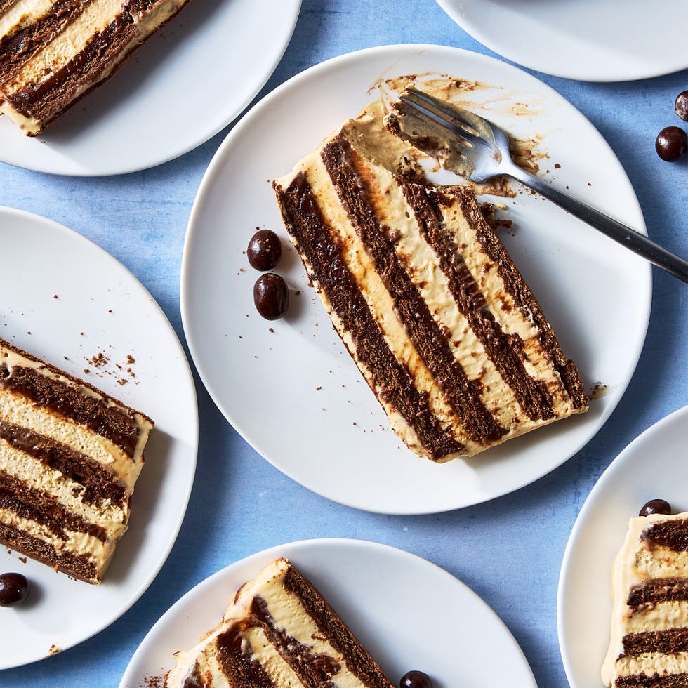 layers of chocolate graham cracker, coffee chocolate ganache, and espresso whipped cream