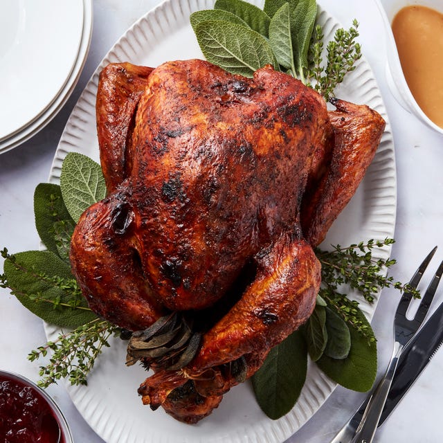 dry brined, herb stuffed, oven roasted turkey