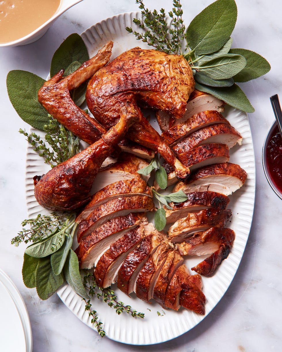 dry brined, herb stuffed, oven roasted turkey
