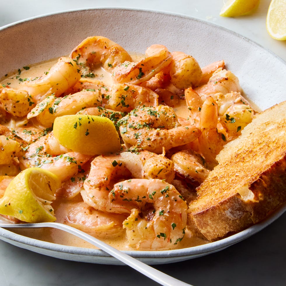 large, juicy shrimp are tossed in old bay seasoning and lemon zest, sauteed in butter until tender, then tossed in a creamy white wine and garlic infused sauce