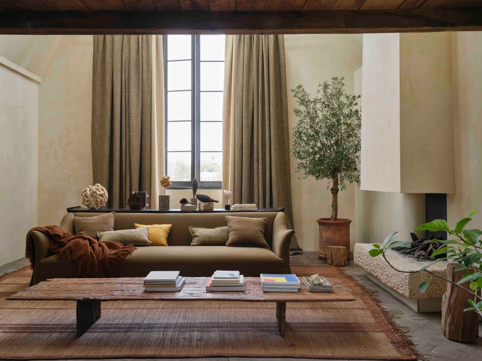 a living room with muted fabrics