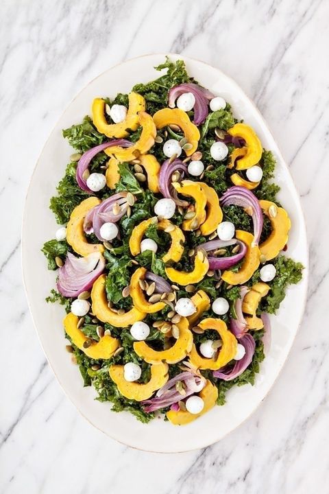 delicata squash kale salad with goat cheese