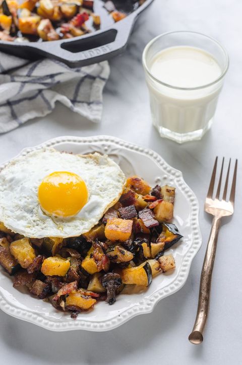 roasted squash and winter hash with egg on top