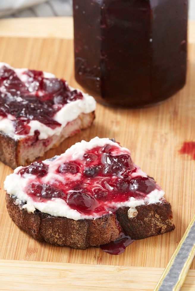 cherry jam on ricotta toast