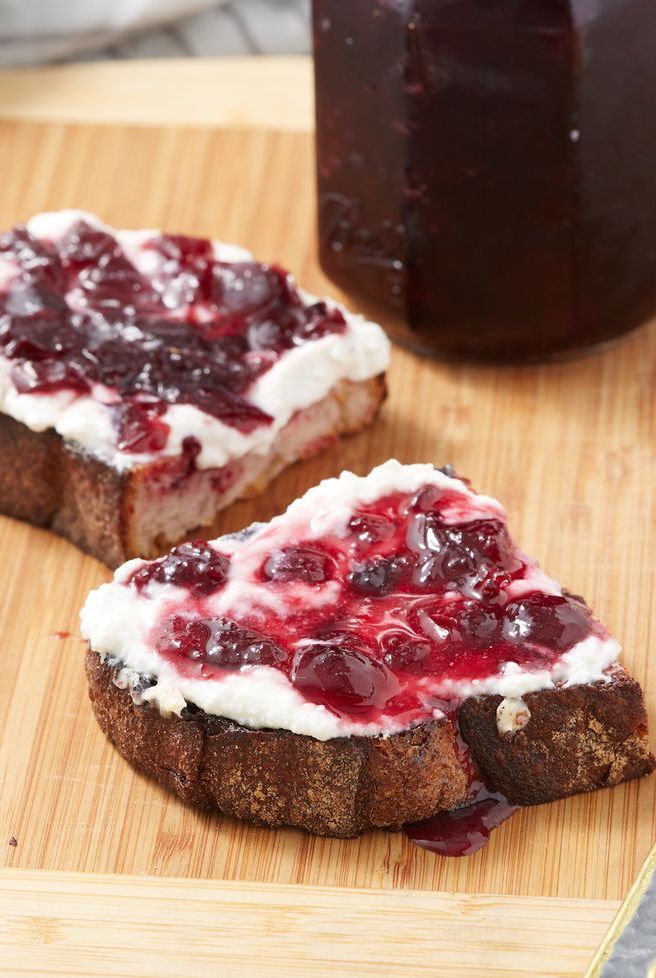 cherry jam on ricotta toast