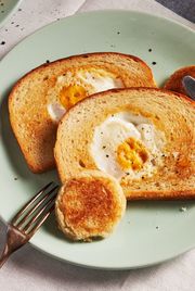 egg in a basket, toad in a hole, egg in bread, egg in toast