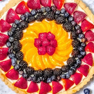 fruit tart with berries and clementines