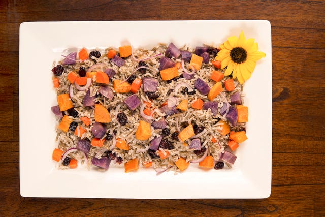 wild rice mixed with roasted root vegetables