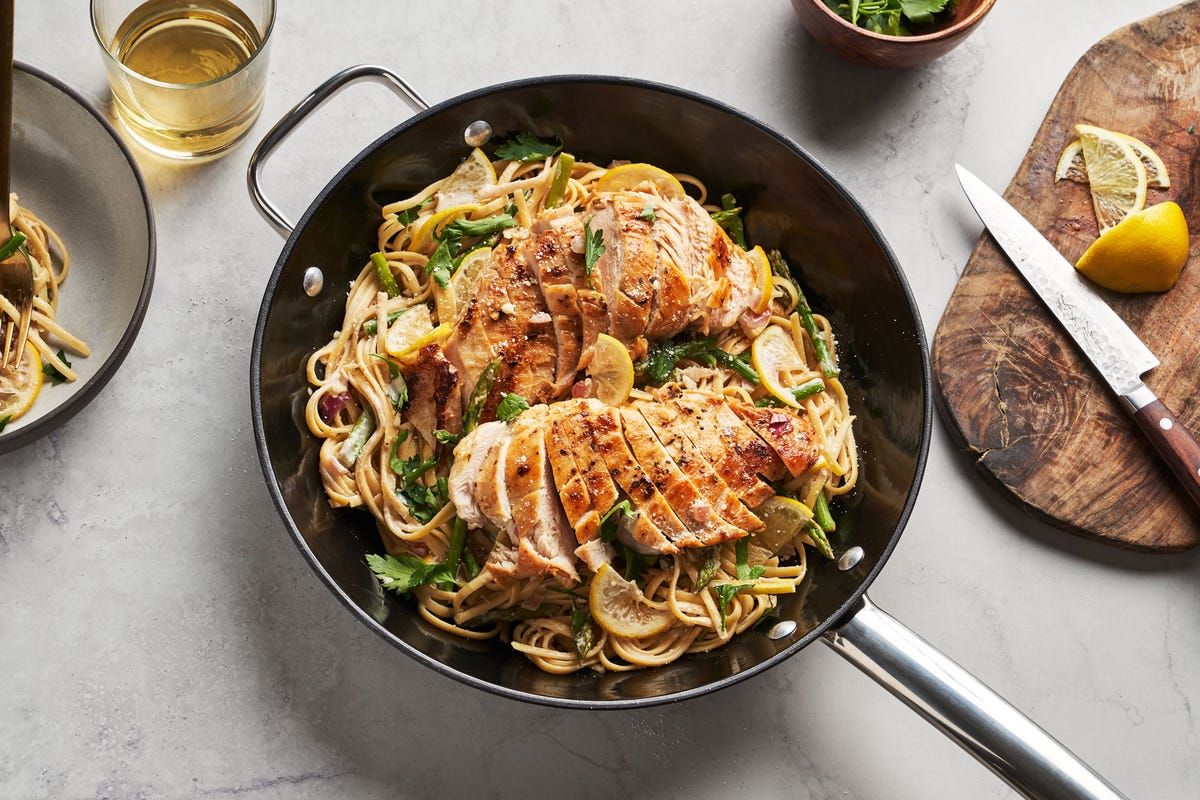 preview for Lemon Asparagus Chicken Pasta Can Be Yours In 30 Minutes Or Less