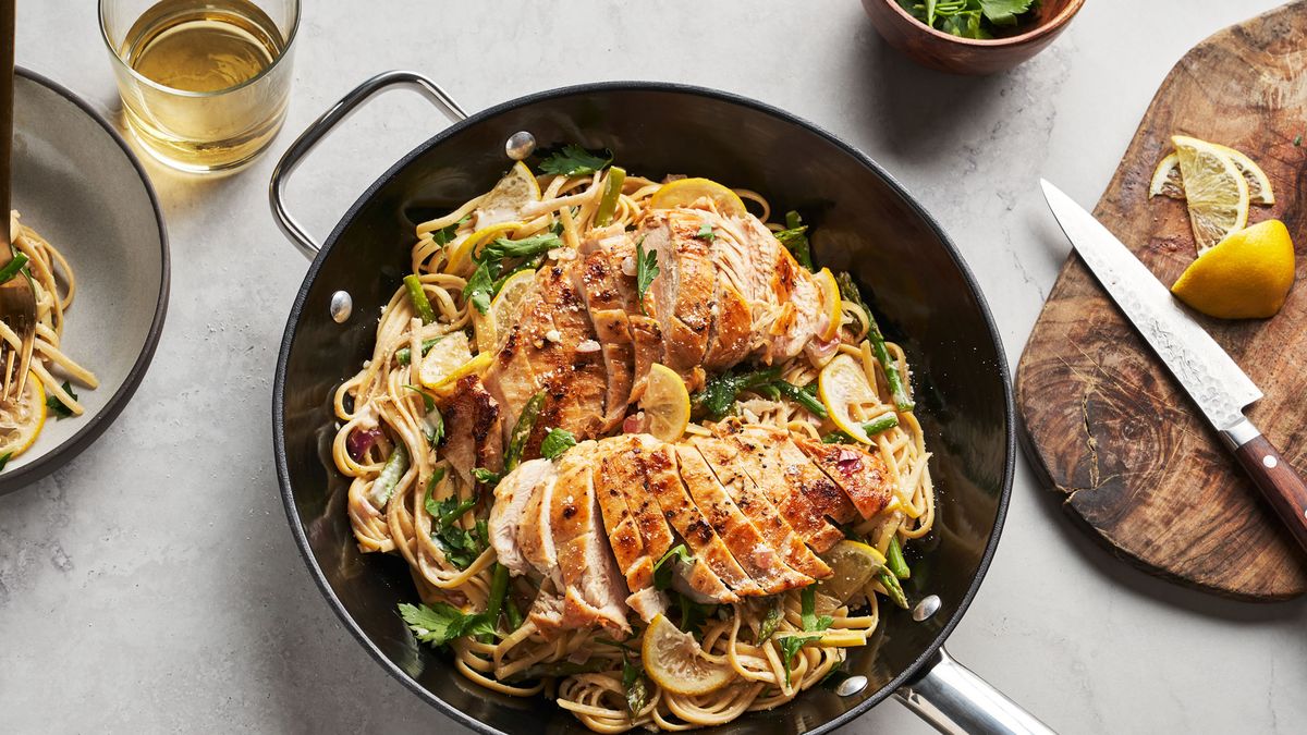 preview for Lemon Asparagus Chicken Pasta Can Be Yours In 30 Minutes Or Less