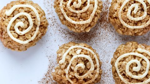 preview for These Cinnamon Roll Rice Krispie Treats Are The Best Of Both Worlds