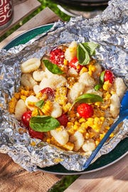 corn and tomato gnocchi foil pack