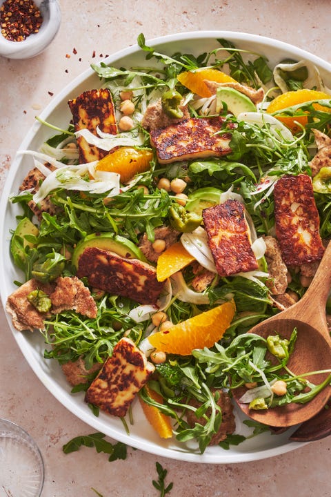 fried halloumi salad  delishcom