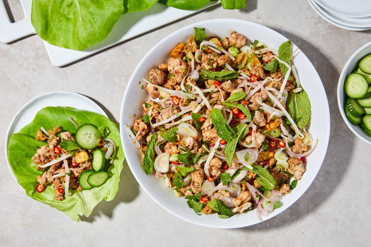 Thai Minced Chicken Salad also known as Laab Gai