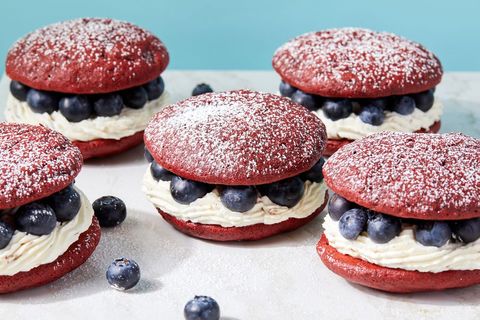 red velvet whoopie pies with blueberries