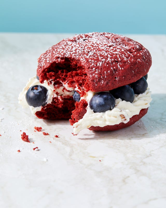 red velvet whoopie pie with blueberries