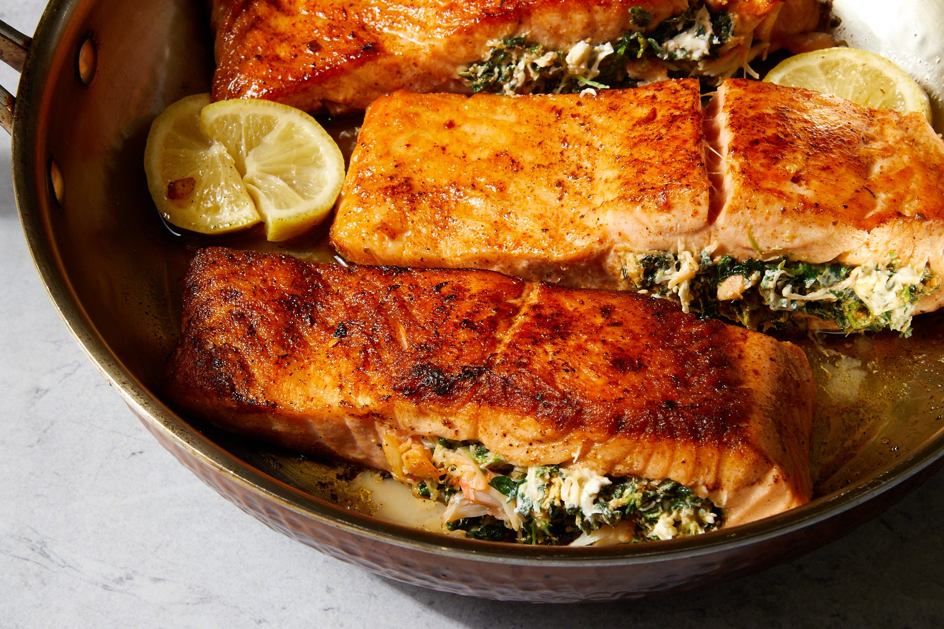 Creamy Cajun Stuffed Salmon Is Going To Be Your New Favorite Weeknight Dish