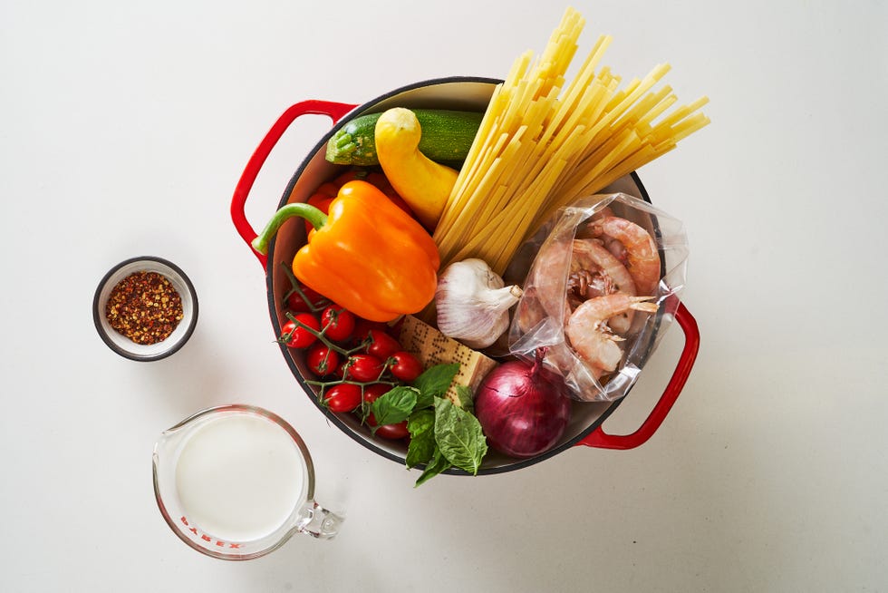 creamy one pot shrimp primavera pasta