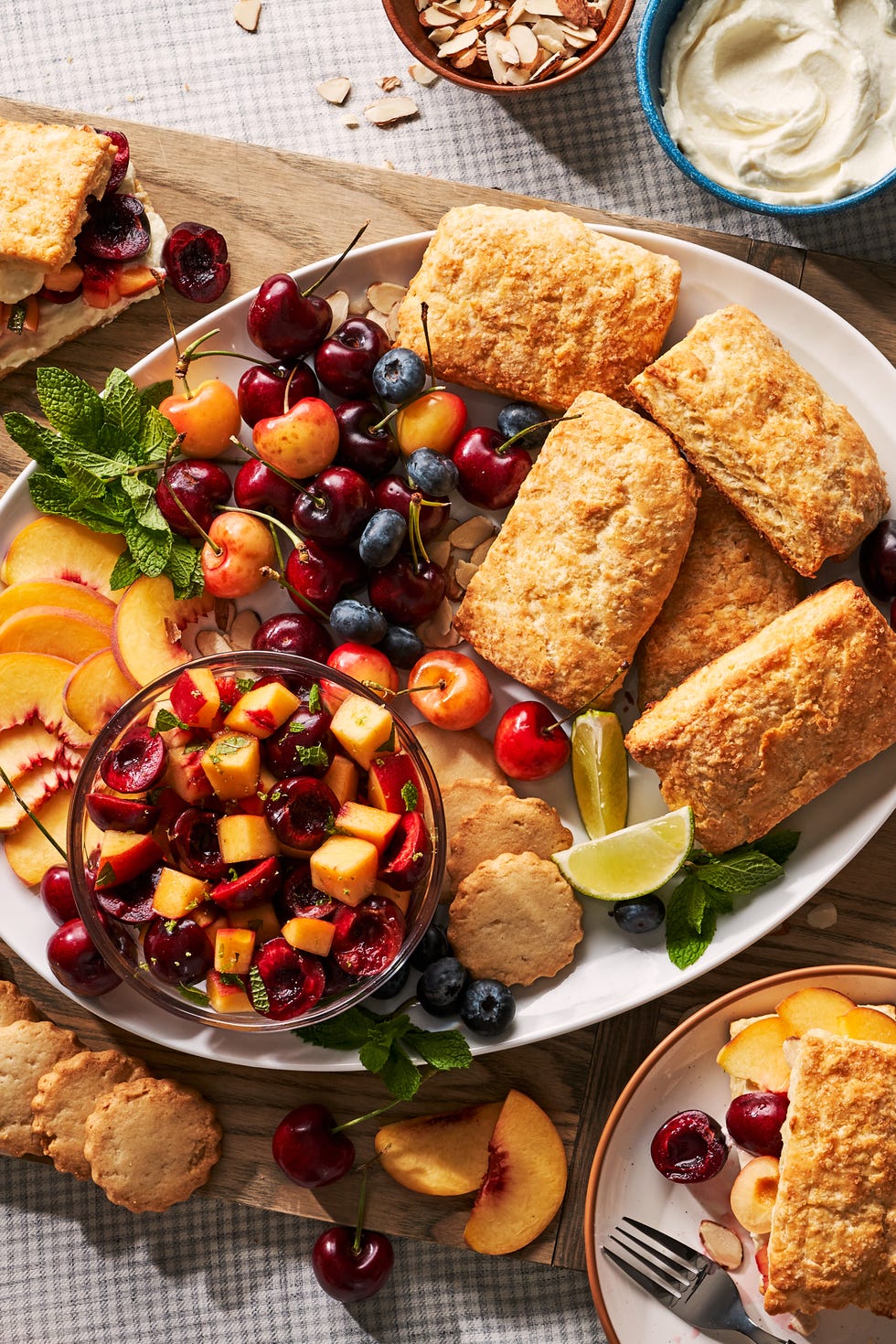 peach and cherry shortcake dessert board