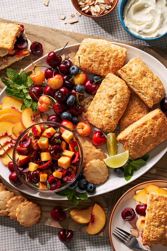 peach and cherry shortcake dessert board