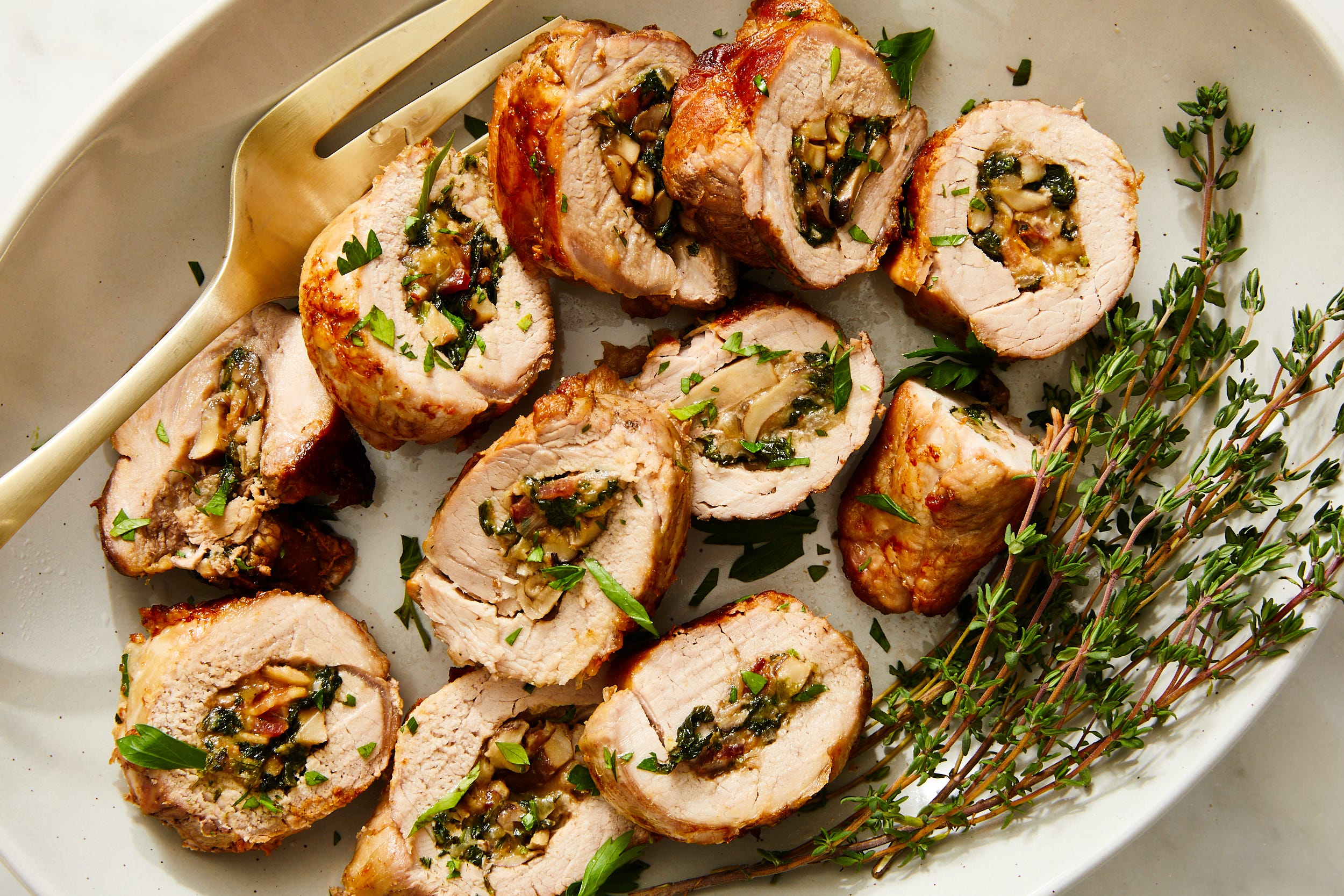 Mushroom, Spinach & Gruyère Stuffed Pork Tenderloin Is Your New Dinner Party Go-To