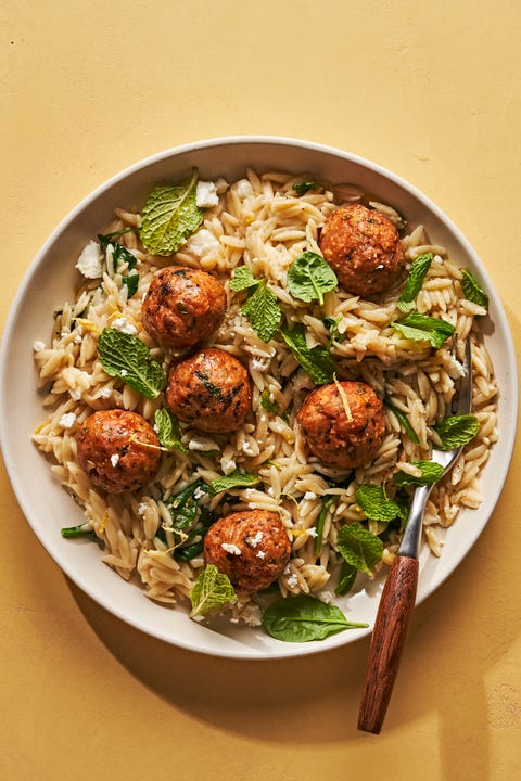 baked minty meatballs with lemony orzo