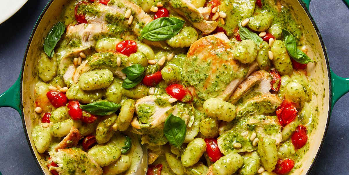 Creamy Pesto Baked Gnocchi & Chicken Skillet Is The Easy Weeknight Dinner You Need To Try