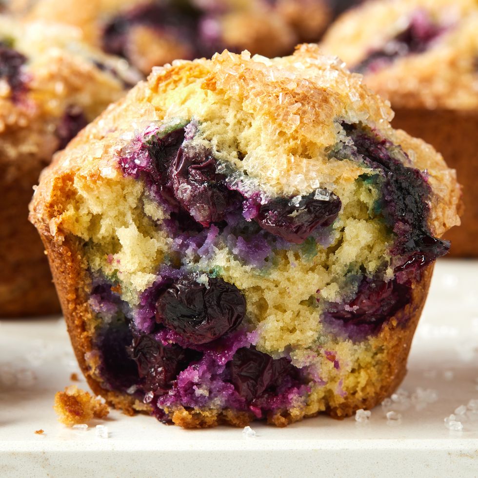 a blueberry muffin with sugar on top