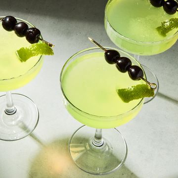 last word cocktail with gin, lime juice, green chartreuse, and maraschino liqueur
