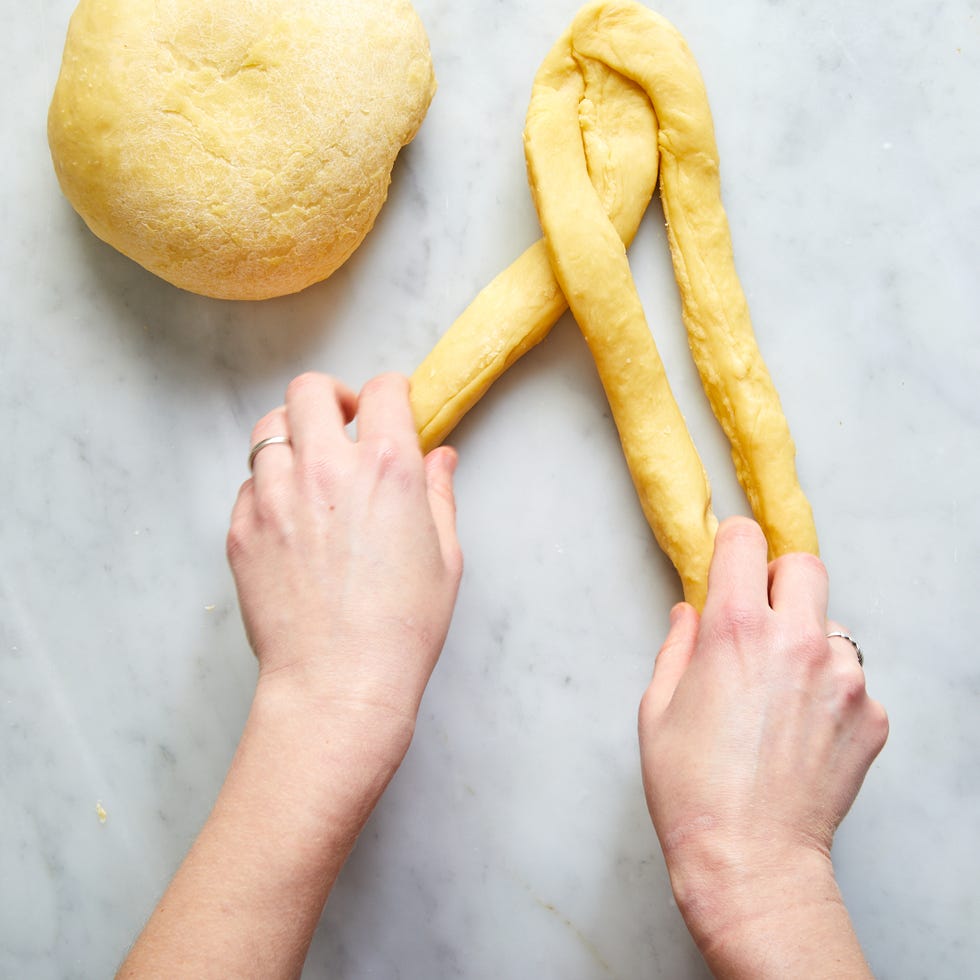 a square of paska bread dough braided