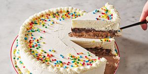copycat dairy queen ice cream cake with a slice lifting out