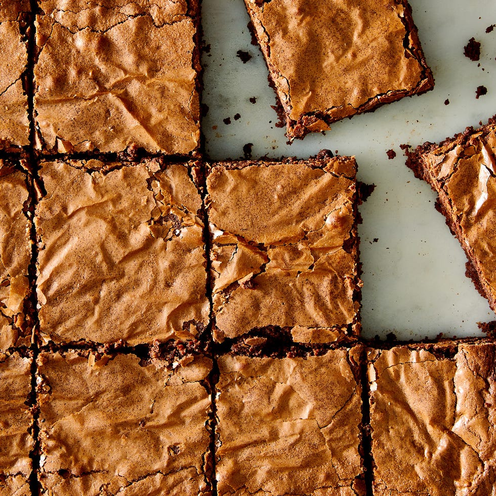 brownies in a grid on marble
