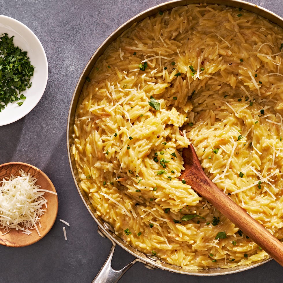 creamy lemon garlic orzo with parmesan and parsley